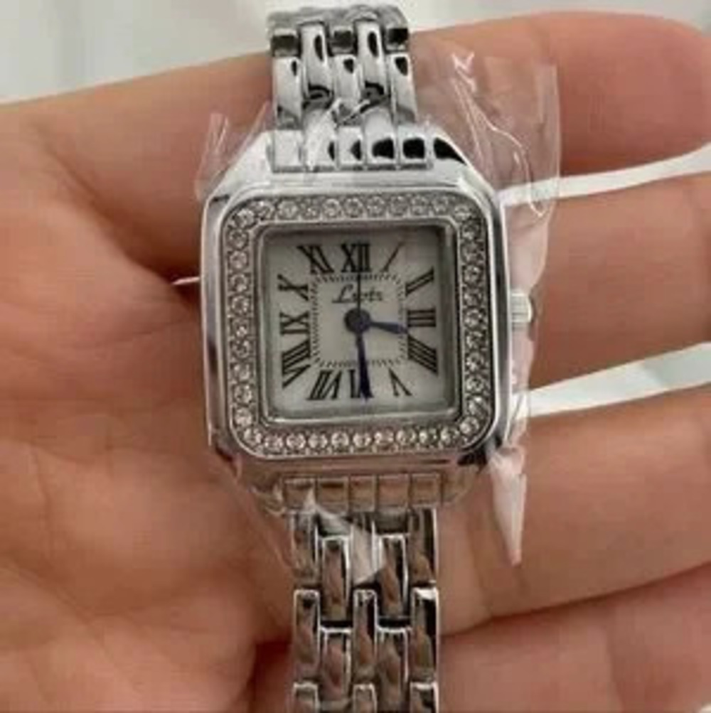 !!! Anthropologie Panthere Classic Silver Watch with Crystal Accents